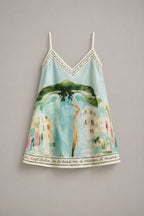Italian Watercolour Print Silk Babydoll Tank