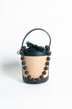 Draw String Raffia and Leather Bag