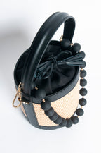 Draw String Raffia and Leather Bag
