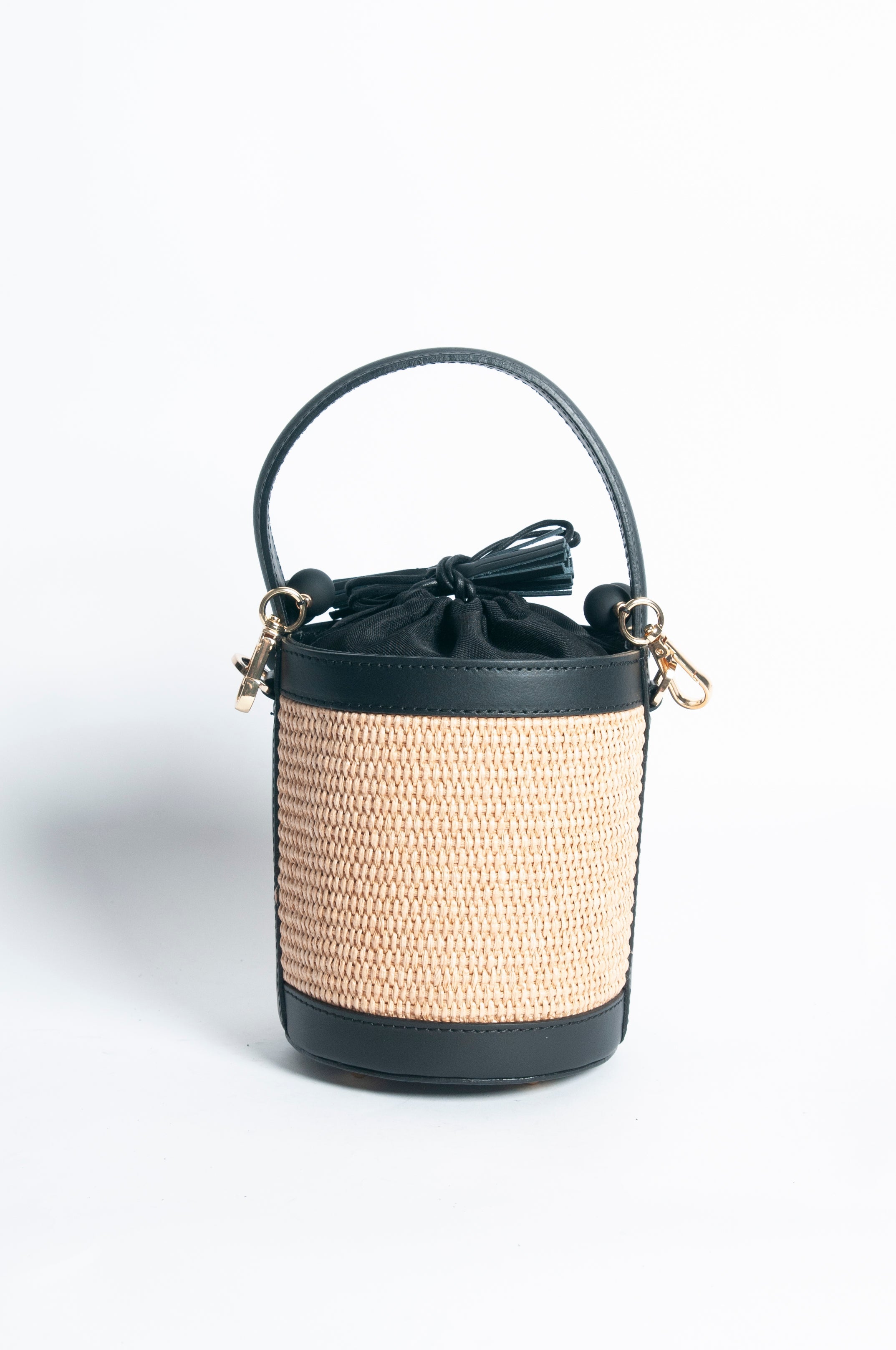 Draw String Raffia and Leather Bag