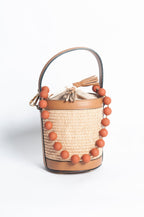 Draw String Raffia and Leather Bag