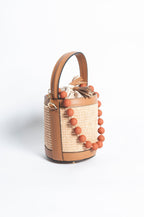 Draw String Raffia and Leather Bag