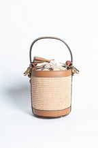 Draw String Raffia and Leather Bag