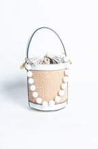 Draw String Raffia and Leather Bag