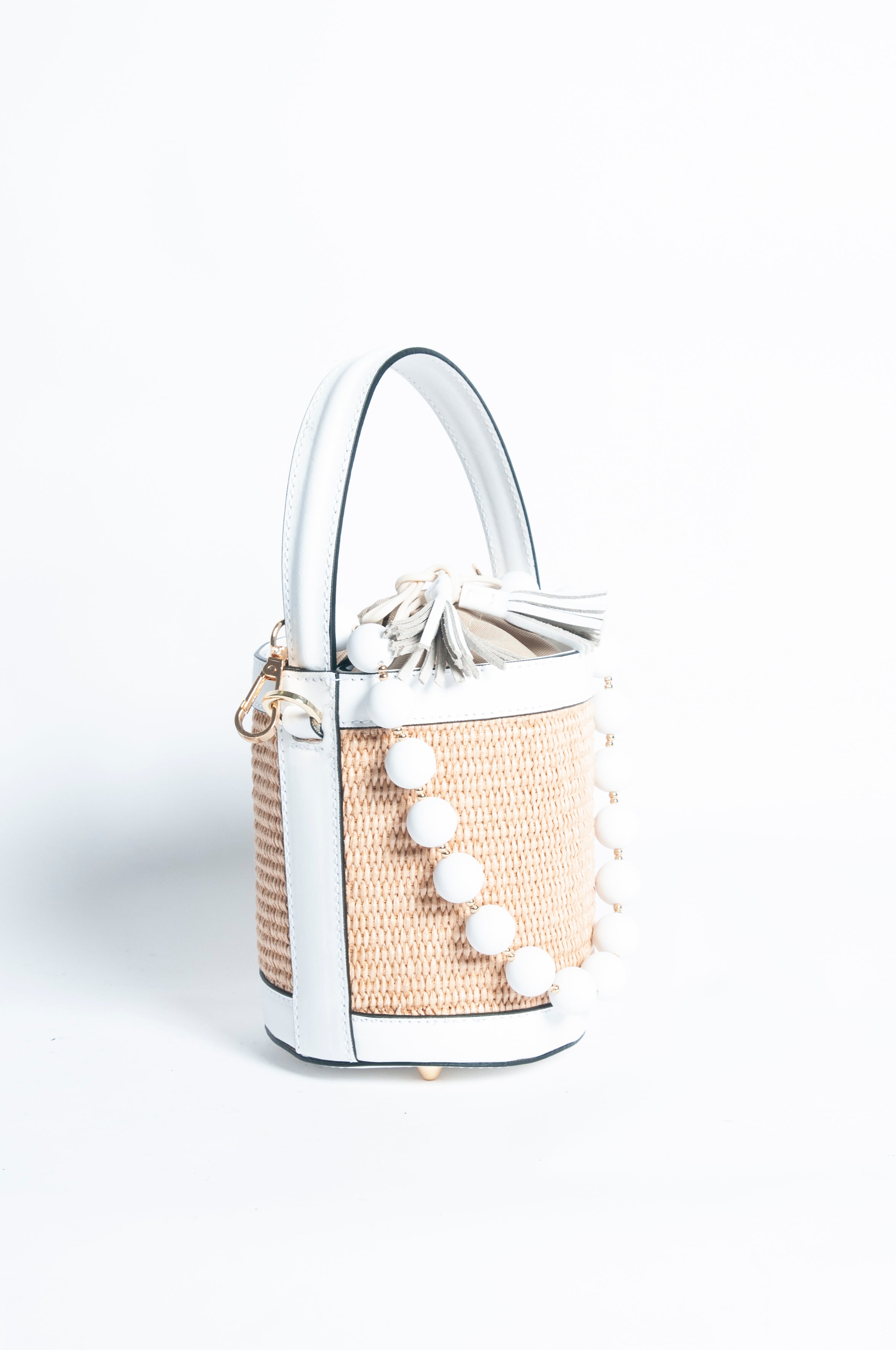 Draw String Raffia and Leather Bag