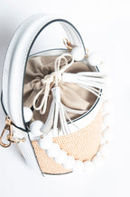Draw String Raffia and Leather Bag