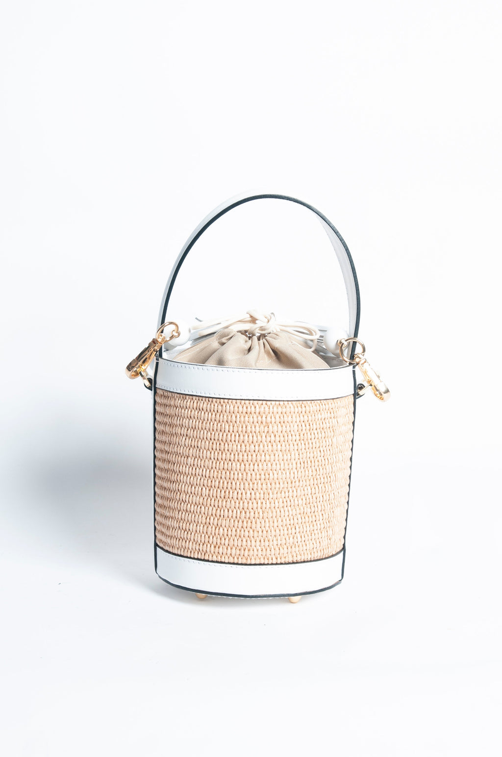 Draw String Raffia and Leather Bag