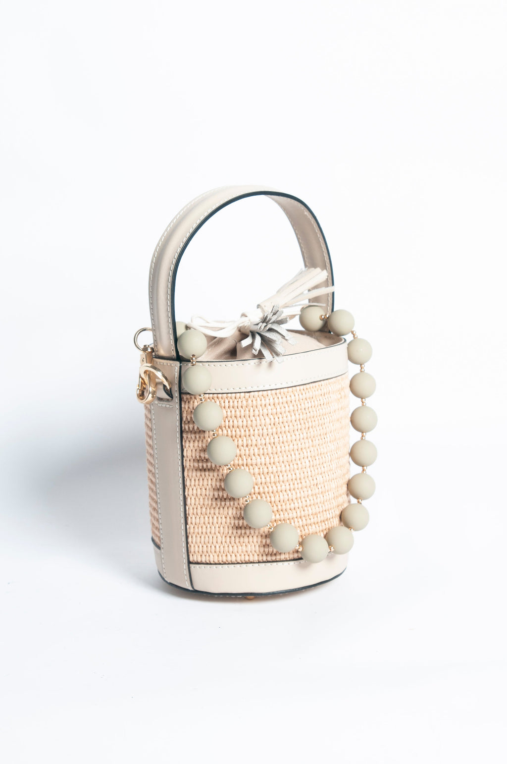 Draw String Raffia and Leather Bag
