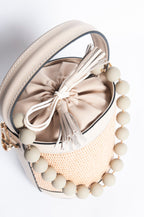 Draw String Raffia and Leather Bag