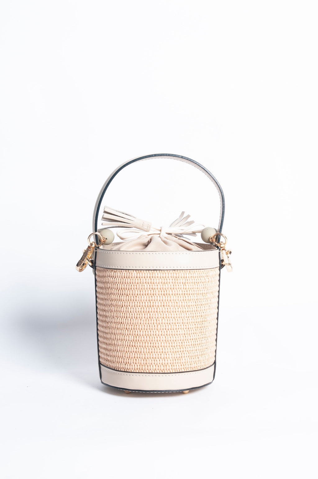 Draw String Raffia and Leather Bag
